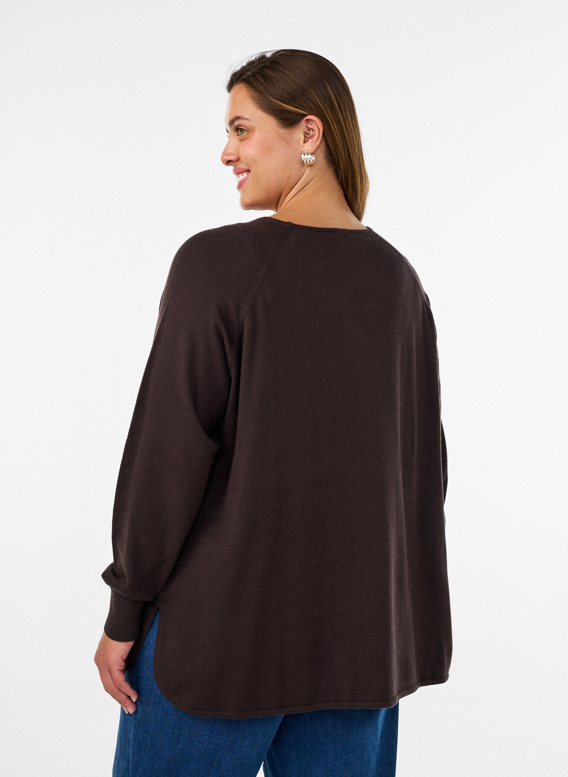 ZizziStrickbluse mit Rundhalsausschnitt und Strickmuster, Braun, Model image number 2