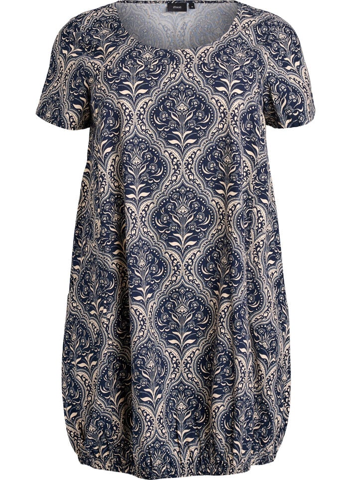 Kurz&auml;rmliges Baumwollkleid mit Print, Blau, Packshot image number 0
