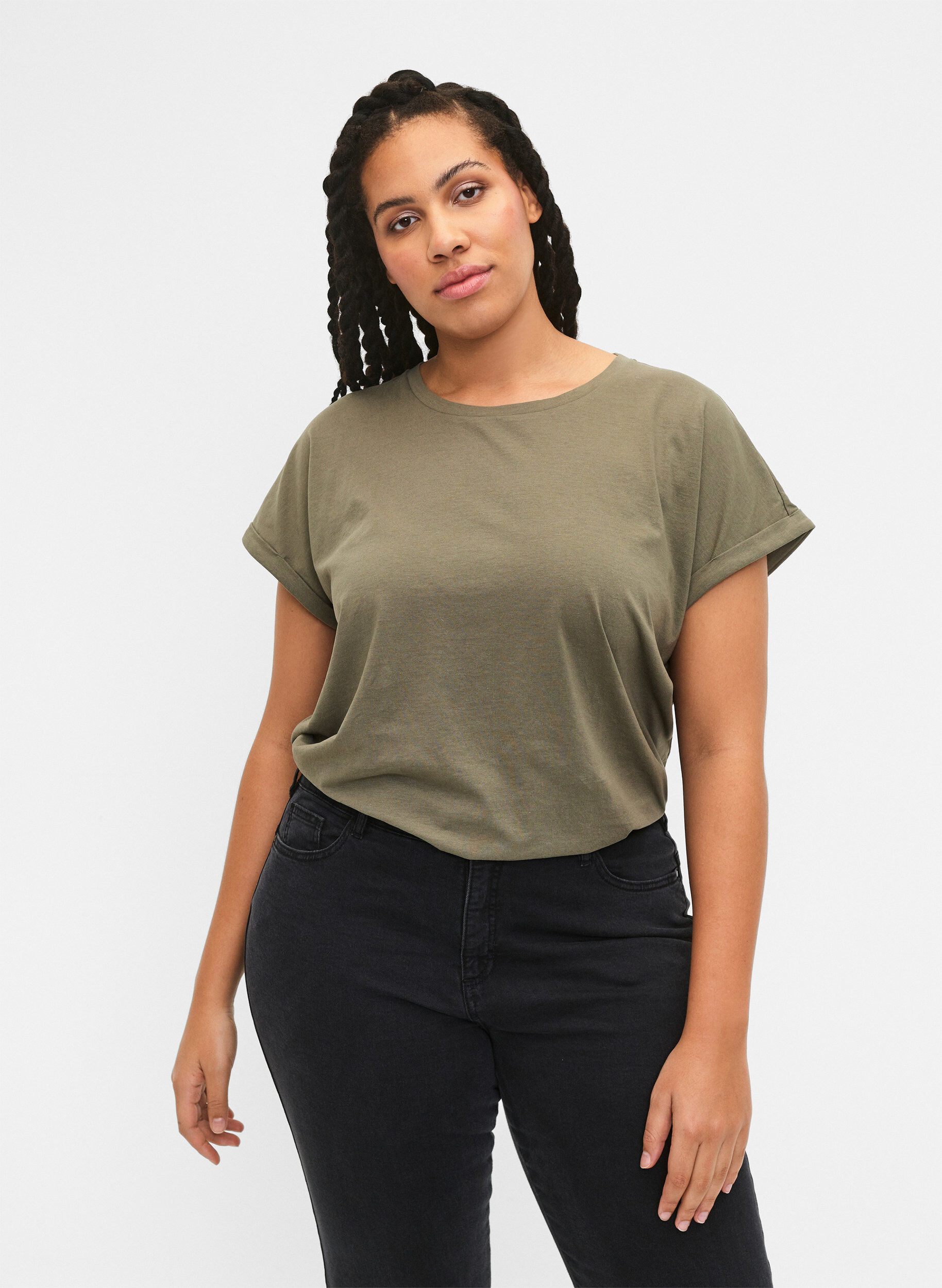 Zizzi2er-Pack kurz&auml;rmlige T-Shirts, Gr&uuml;n, Model image number 0