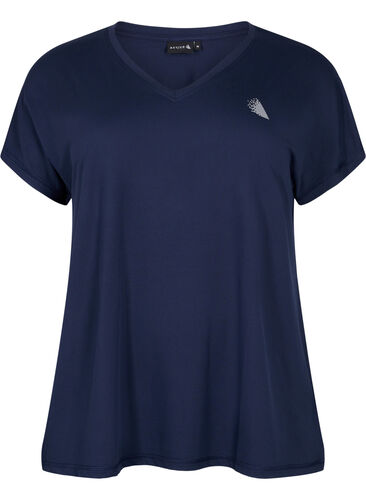 Kurzarm Trainings-T-Shirt mit V-Ausschnitt, Night Sky, Packshot image number 0