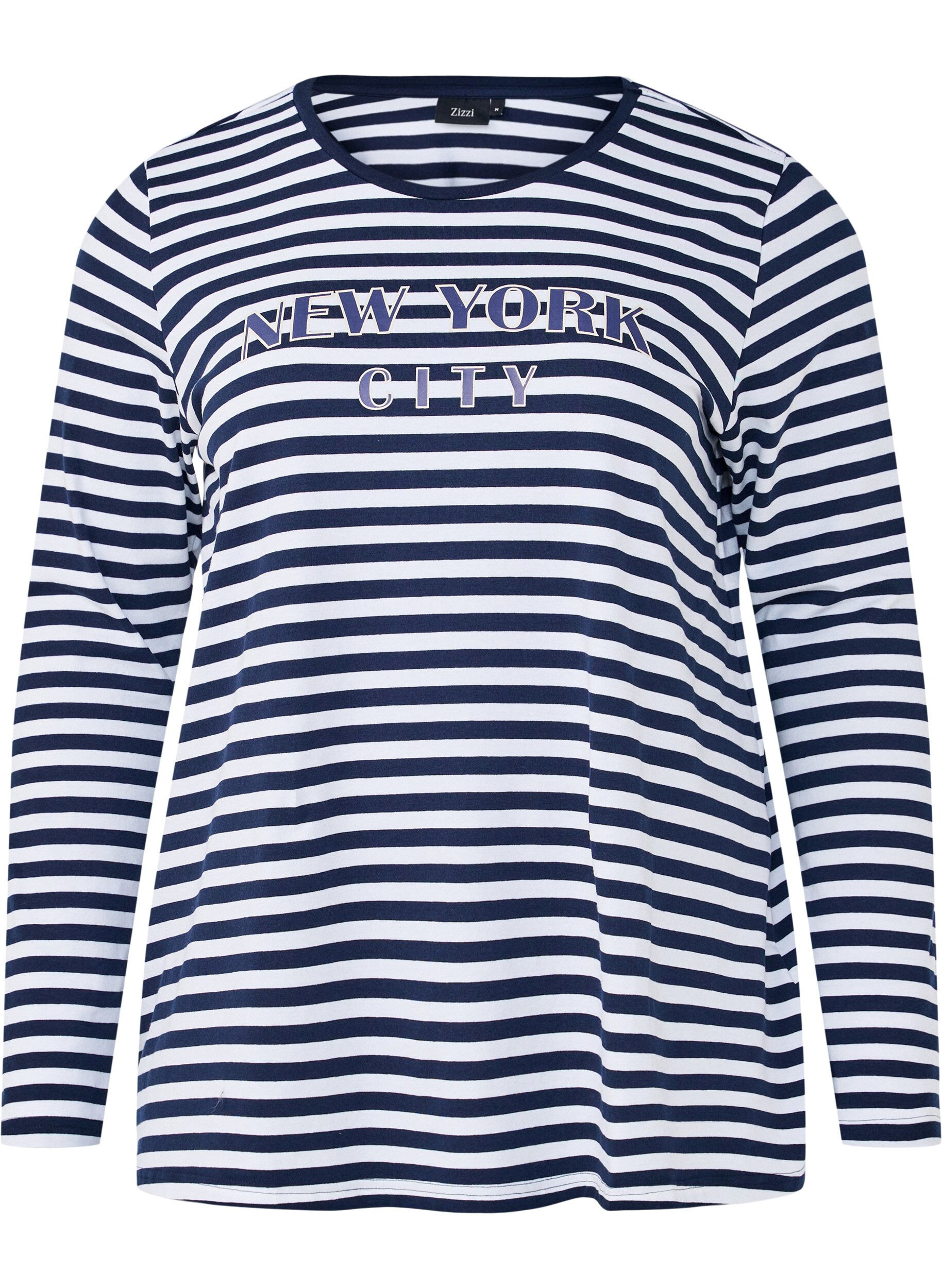 ZizziGestreifte Bluse mit Motiv, White w.Navy Stripe, Packshot image number 0