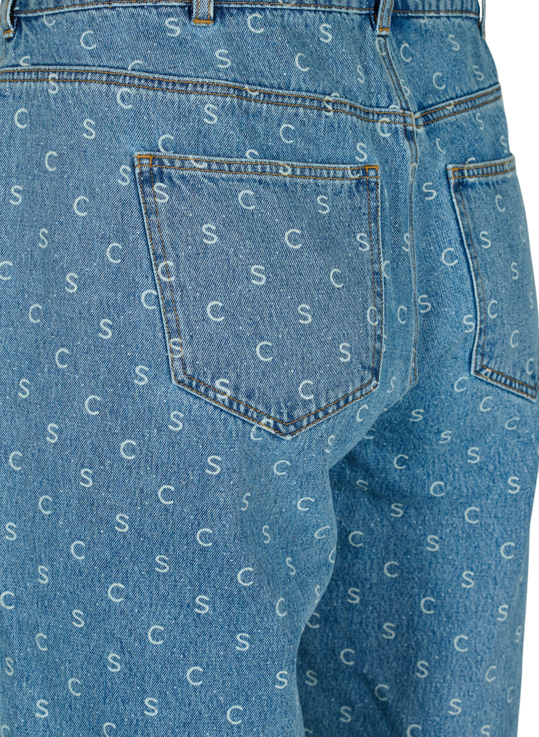 ZizziCropped Jeans mit Aufdruck und hoher Taille, Blue denim, Packshot image number 3