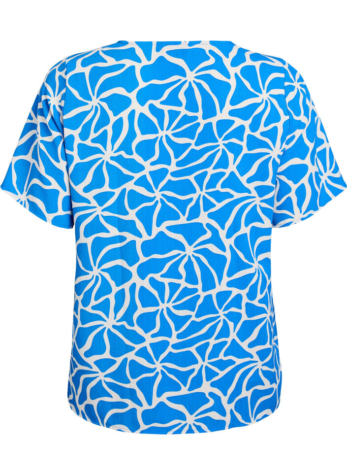 Kurzärmelige Bluse mit Rundhalsausschnitt, Blau, Packshot image number 1