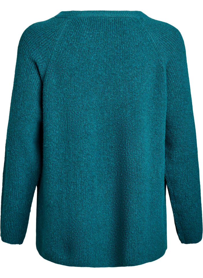 Strickpullover mit diagonalem Muster und Raglanärmeln, Grün, Packshot image number 1