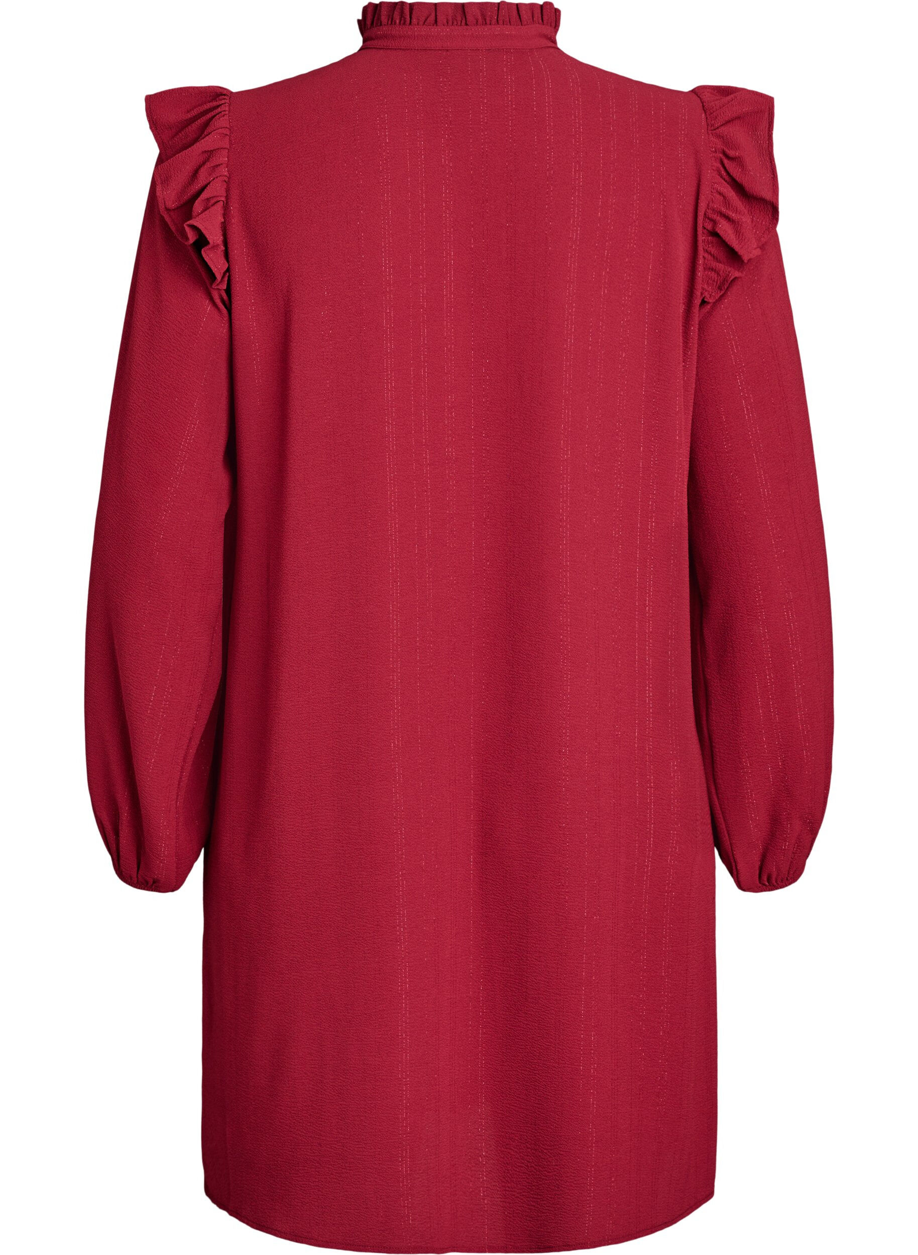 ZizziKurzes Kleid mit R&uuml;schen und Glitzer , Dunkles Bordeaux, Packshot image number 1