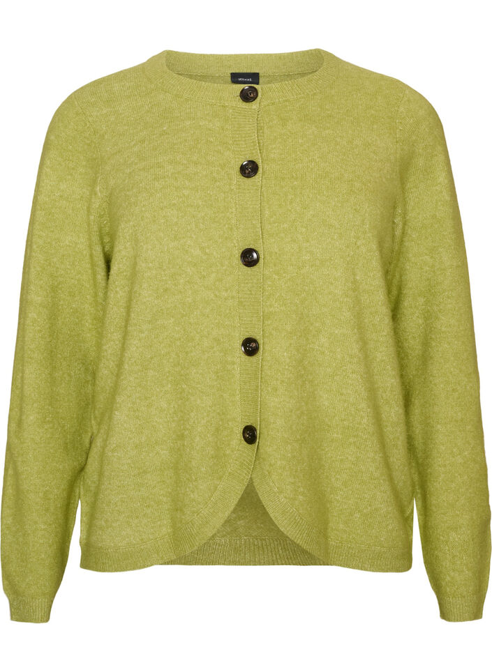 Strickjacke mit Kn&ouml;pfen und abgerundeter Vorderseite, Gr&uuml;n, Packshot image number 0