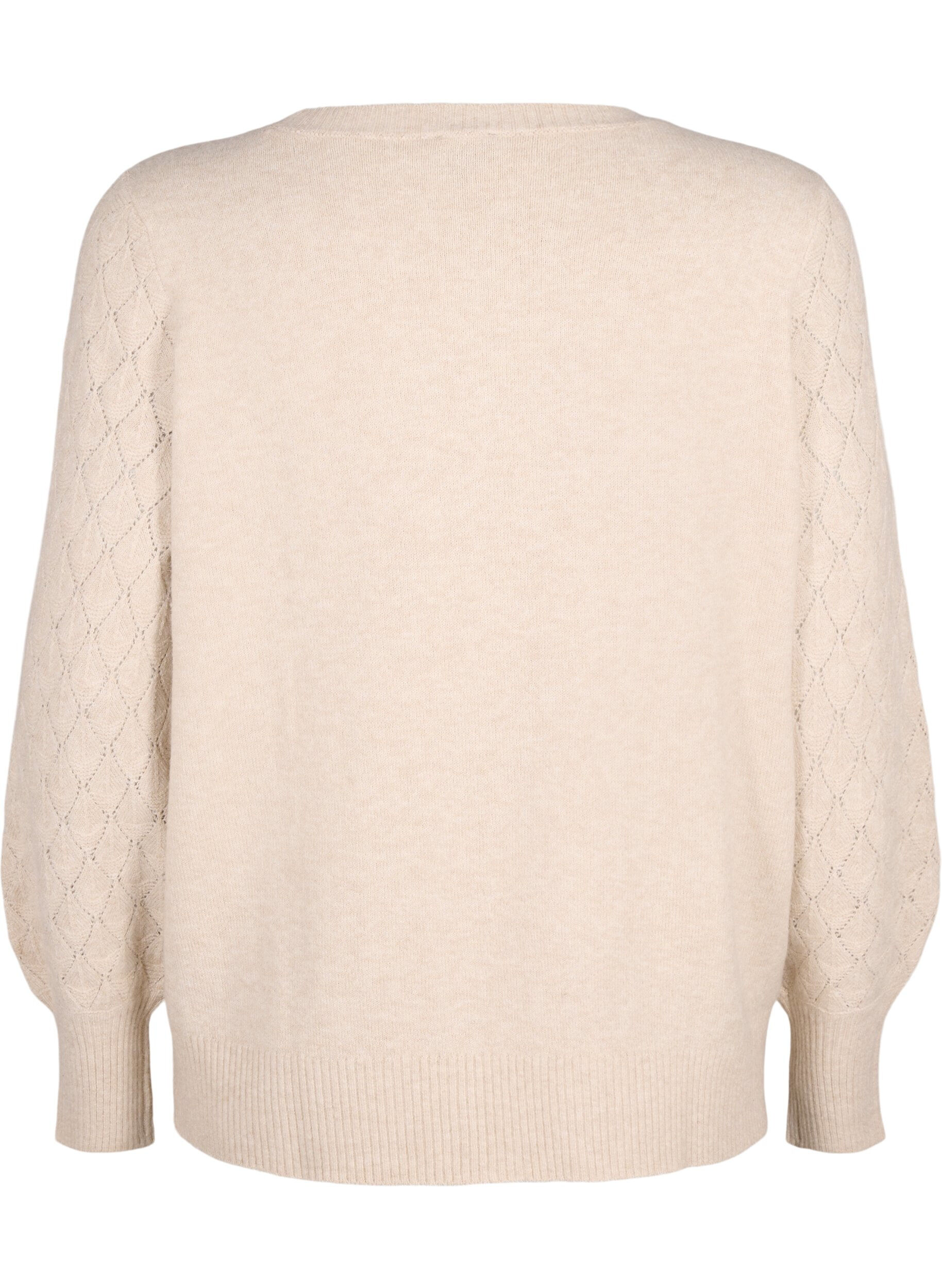 Zizzi Strickbluse mit Spitzenmuster, Pumice Stone Mel., Packshot image number 1