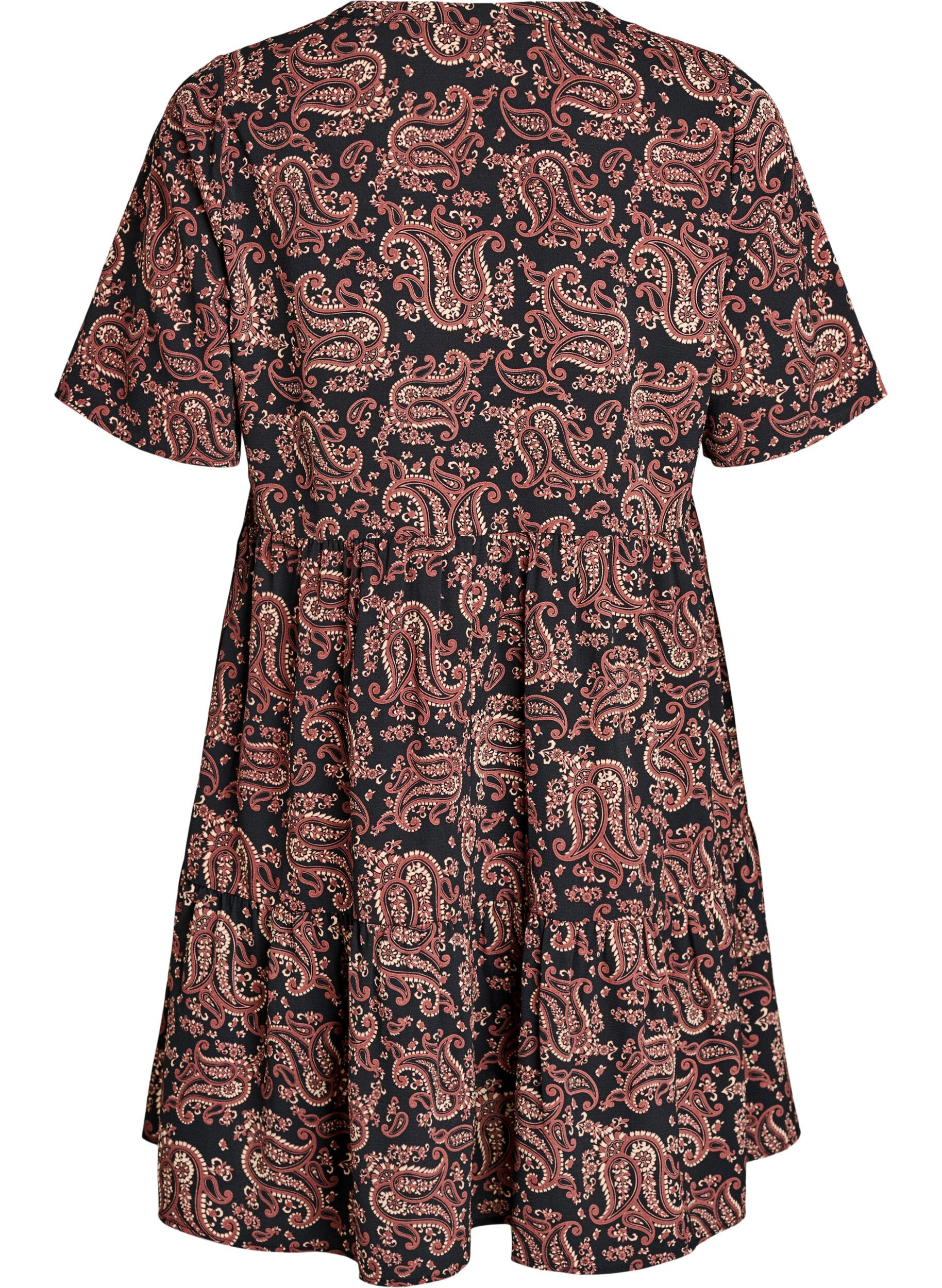 ZizziKurzarmkleid mit A-Linie und Teilungsn&auml;hten, Schwarz, Packshot image number 1