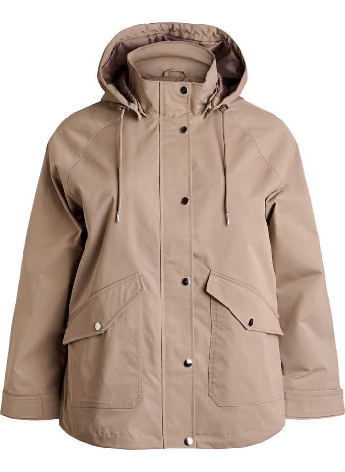 Kurze Fr&uuml;hlingsjacke mit abnehmbarer Kapuze, Beige, Packshot image number 0