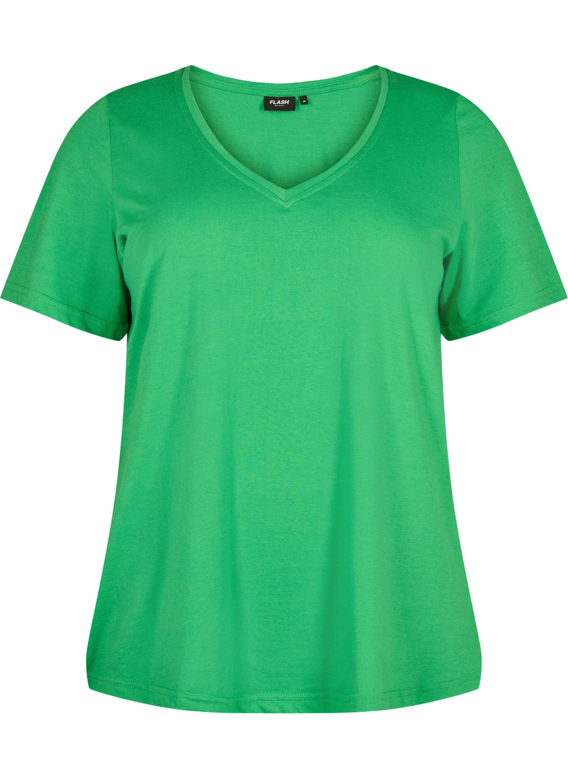 ZizziFLASH - T-Shirt mit V-Ausschnitt, Kelly Green, Packshot image number 0