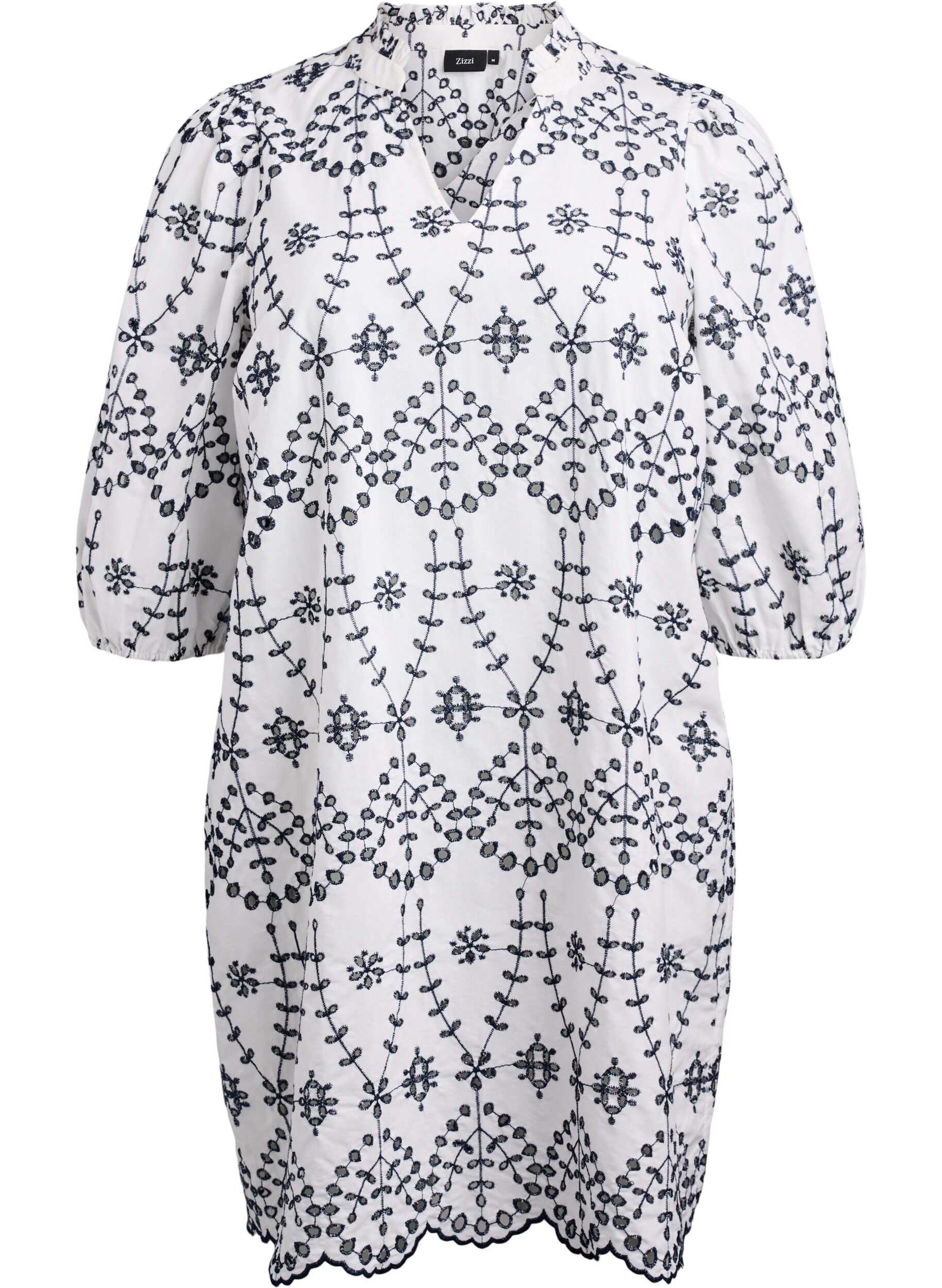 ZizziKleid mit kontrastierender Lochstickerei, White w. Navy Blazer, Packshot image number 0