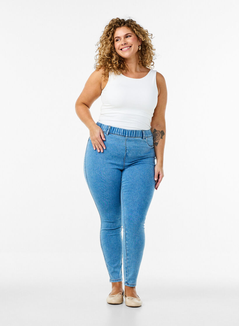 Jeggings mit hoher Taille, Blau, Model image number 0