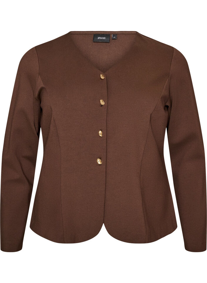 Figurbetonter Cardigan aus Jersey mit dekorativen Kn&ouml;pfen, Braun, Packshot image number 0