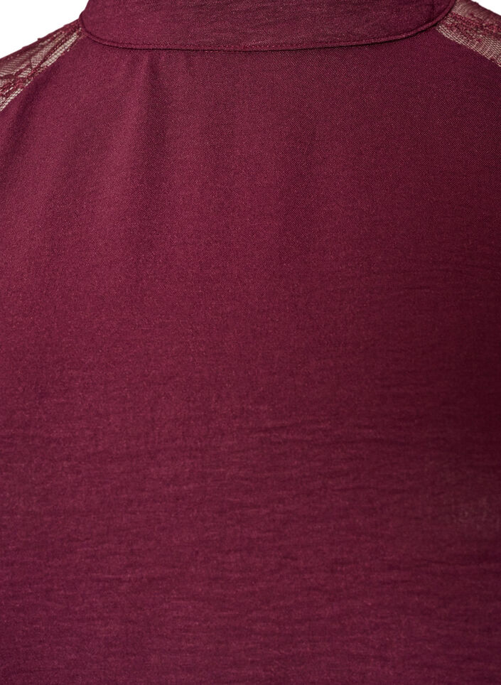 Bluse mit kurzen &Auml;rmeln aus Spitze und hohem Kragen, Rot, Packshot image number 2