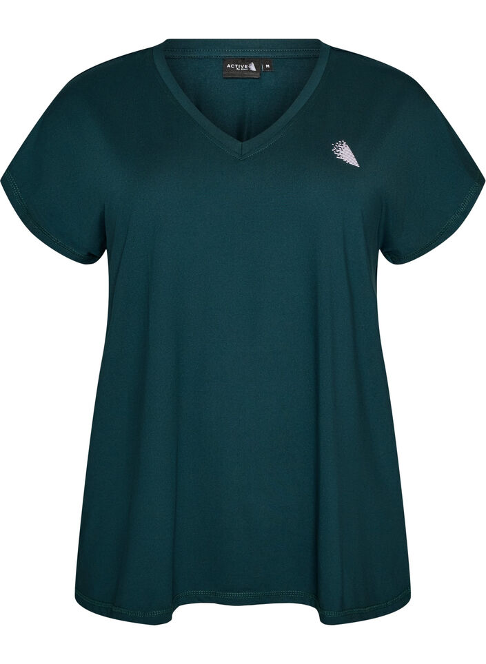 Lockeres Trainings-T-Shirt mit V-Ausschnitt, Gr&uuml;n, Packshot image number 0