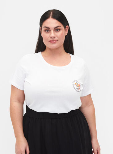 T-Shirt aus Baumwolle mit Aufdruck, White Chest Print, Model image number 0
