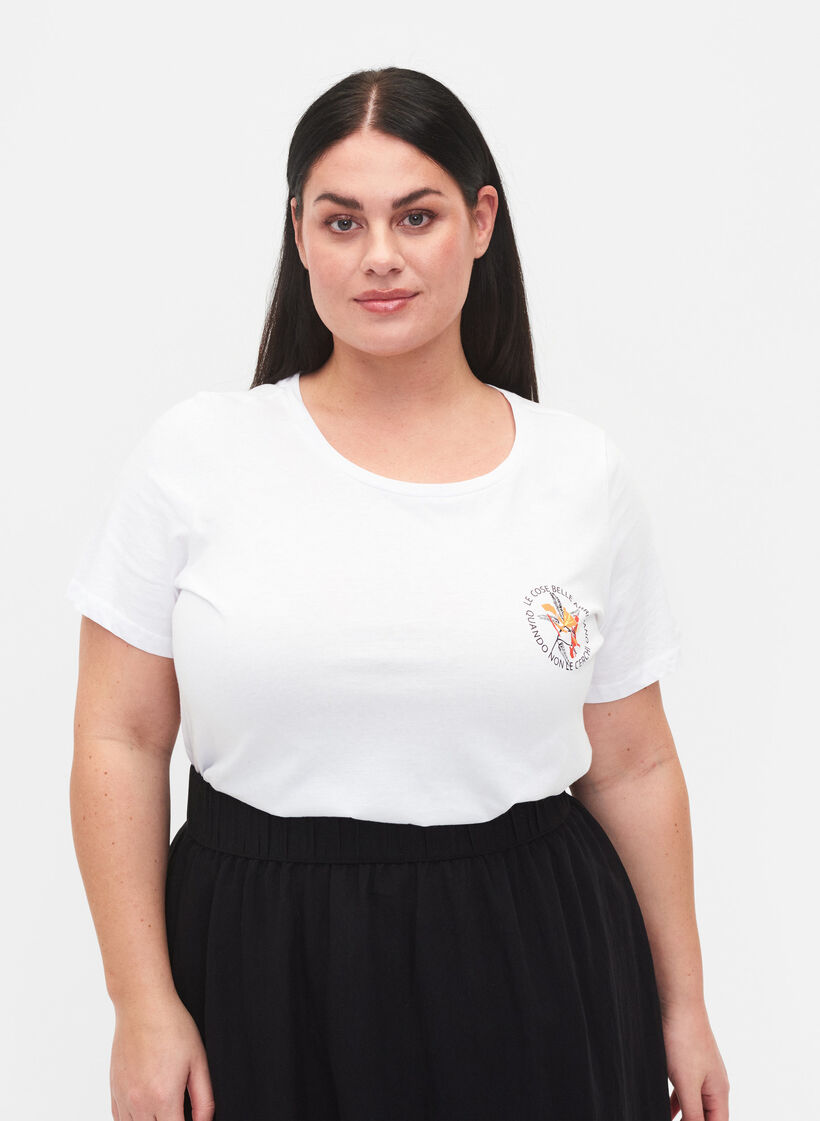 T-Shirt aus Baumwolle mit Aufdruck, White Chest Print, Model