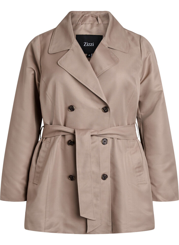 Kurzer Trenchcoat mit Gürtel, Grau, Packshot image number 0