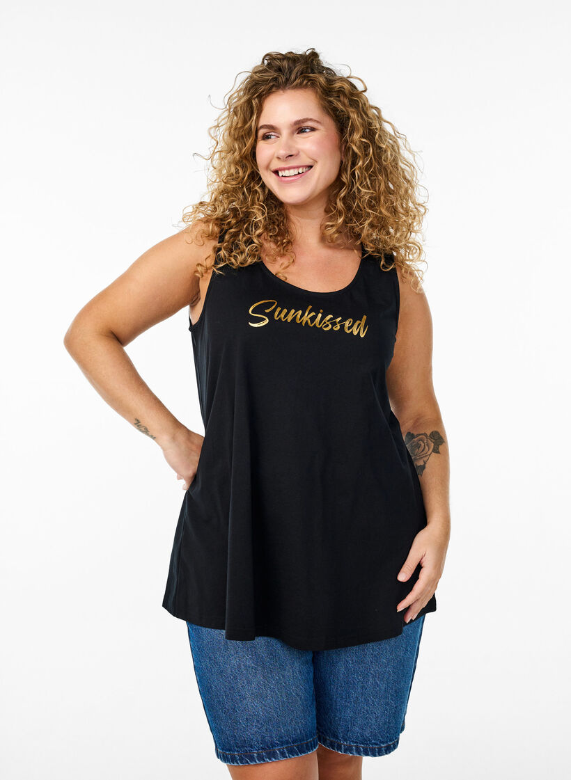 Top aus Baumwolle mit A-Linie, Schwarz, Model image number 0
