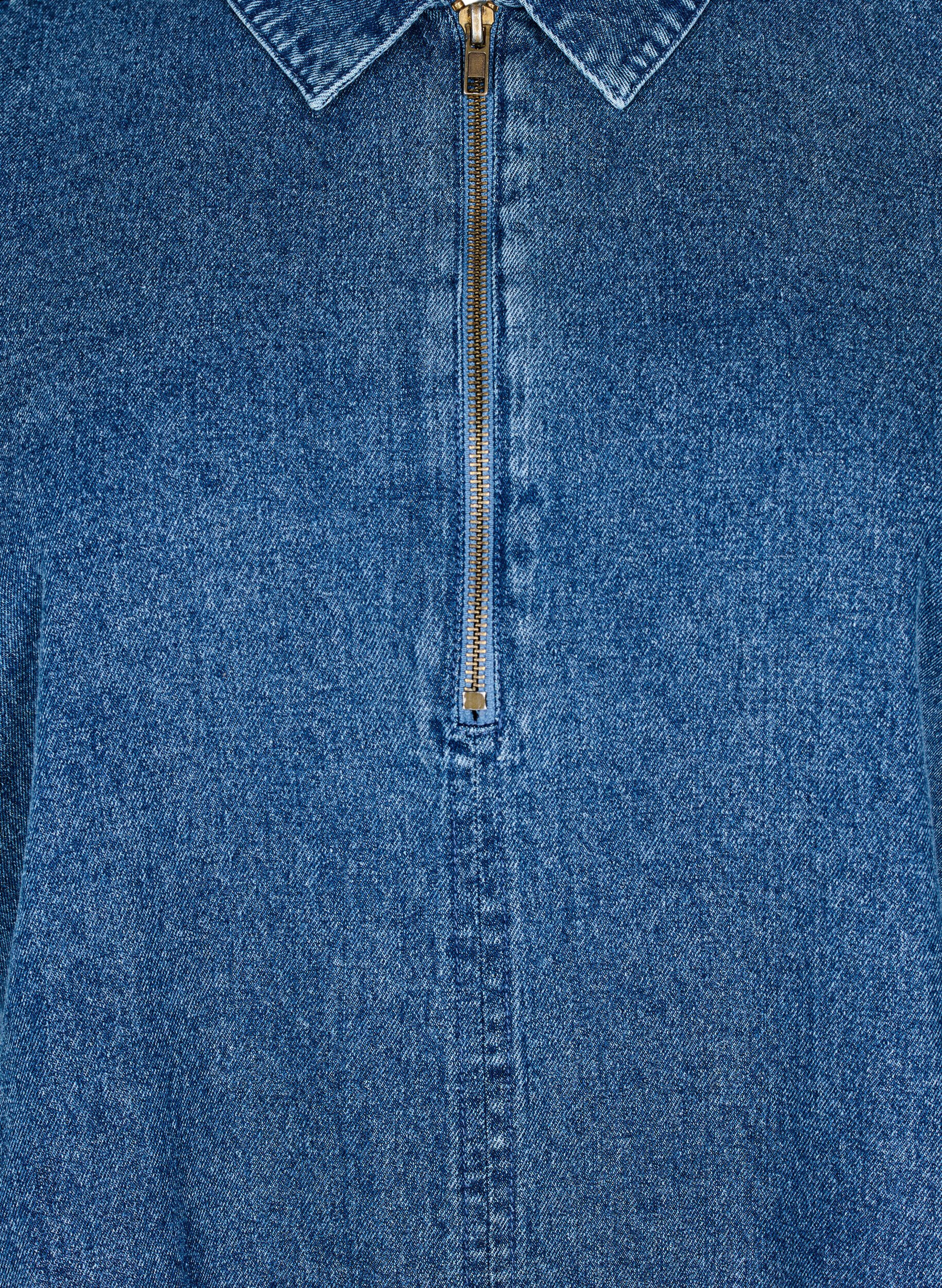 ZizziKurzes Denim-Kleid mit Rei&szlig;verschluss und 3/4-&Auml;rmeln, Blau, Packshot image number 2
