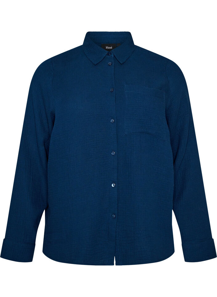 Nachthemd aus Baumwoll-Musselin mit langen &Auml;rmeln, Blau, Packshot image number 0