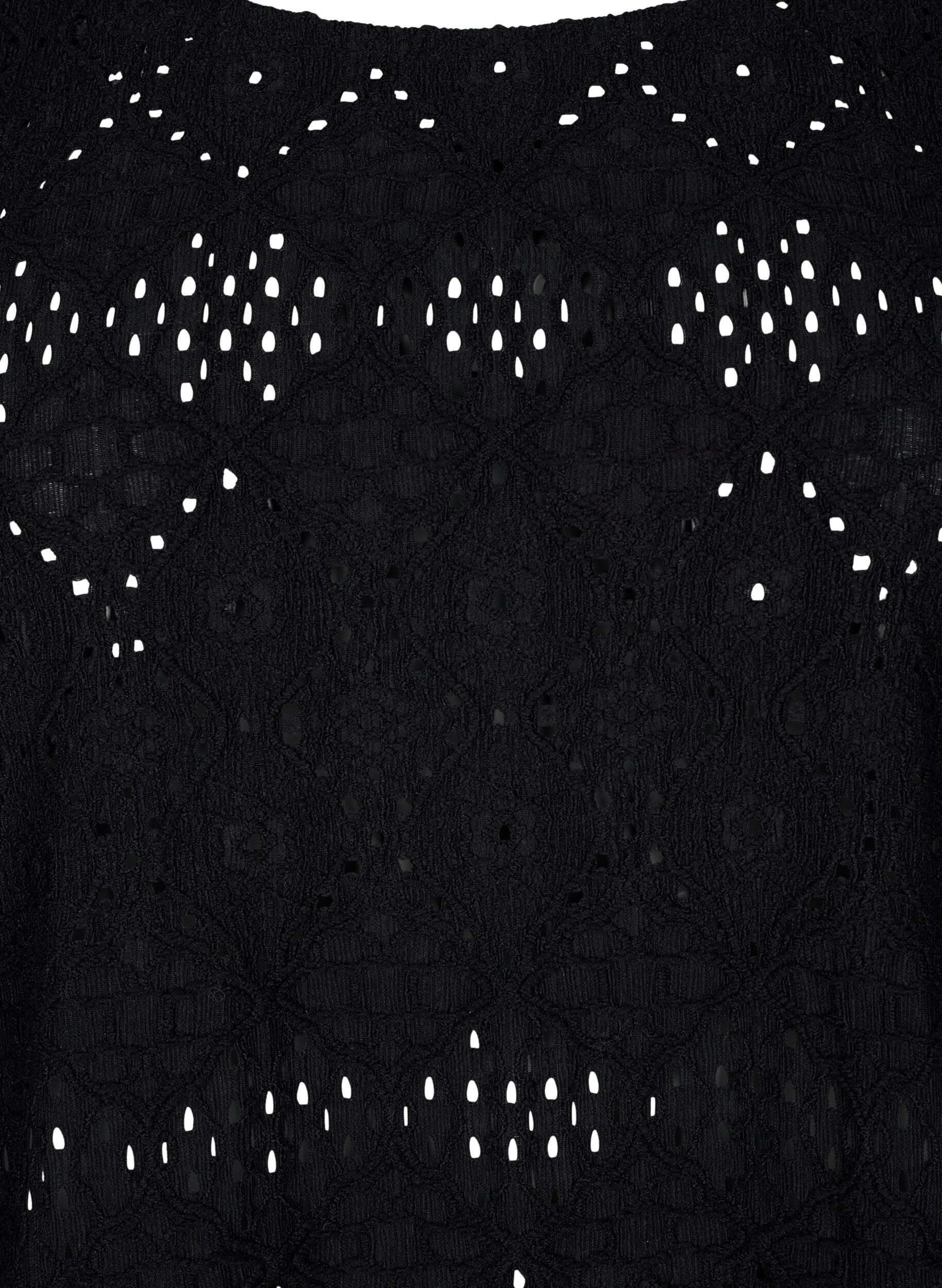 Zizzi Kurz&auml;rmelige Bluse mit Lochmuster, Black, Packshot image number 2