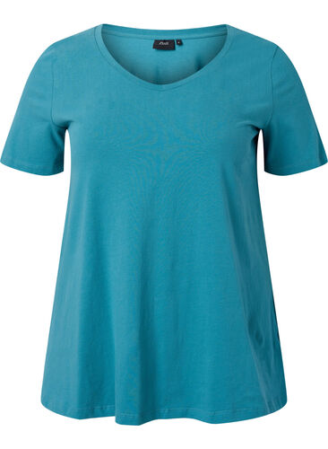 Einfarbiges basic T-Shirt aus Baumwolle, Brittany Blue, Packshot image number 0