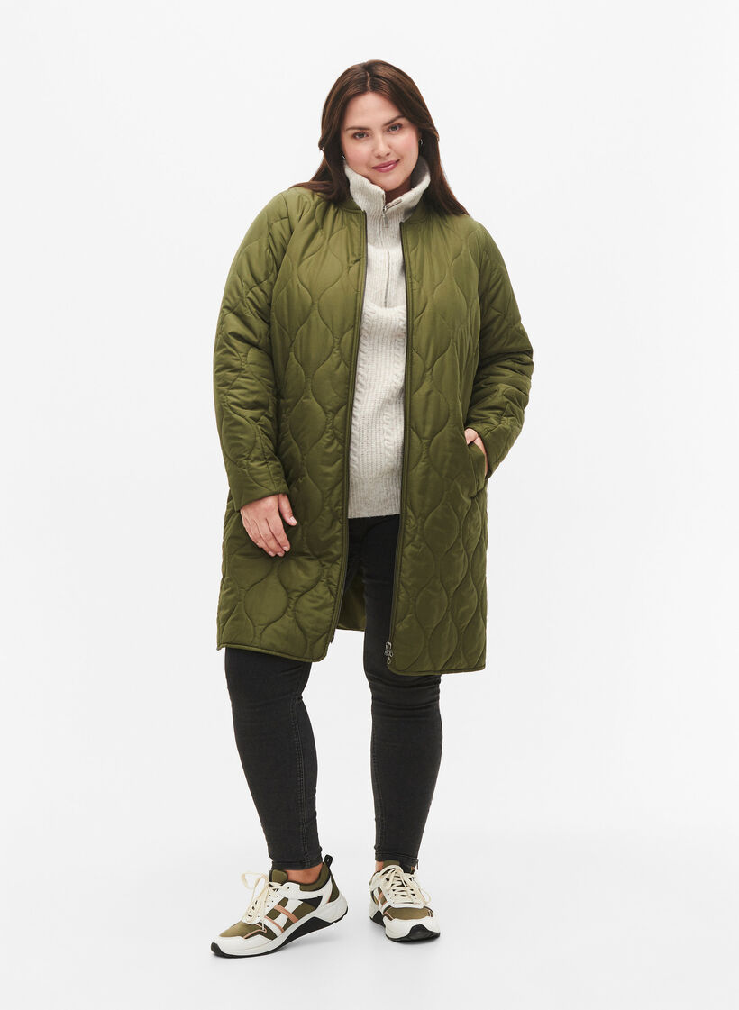 Lange gefütterte Jacke mit Taschen und Reißverschluss, Winter Moss, Model image number 4