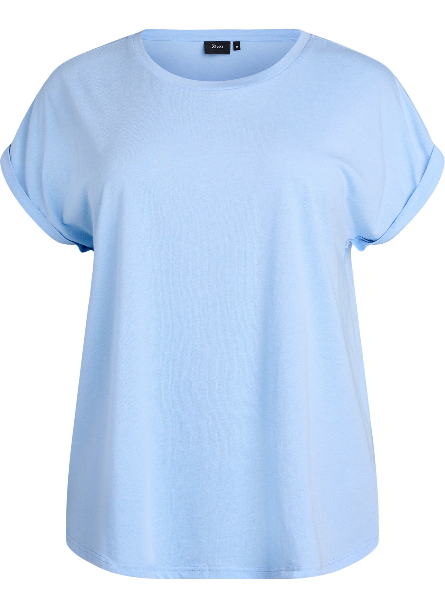 ZizziKurz&auml;rmeliges T-Shirt aus einer Baumwollmischung, Blau, Packshot image number 0