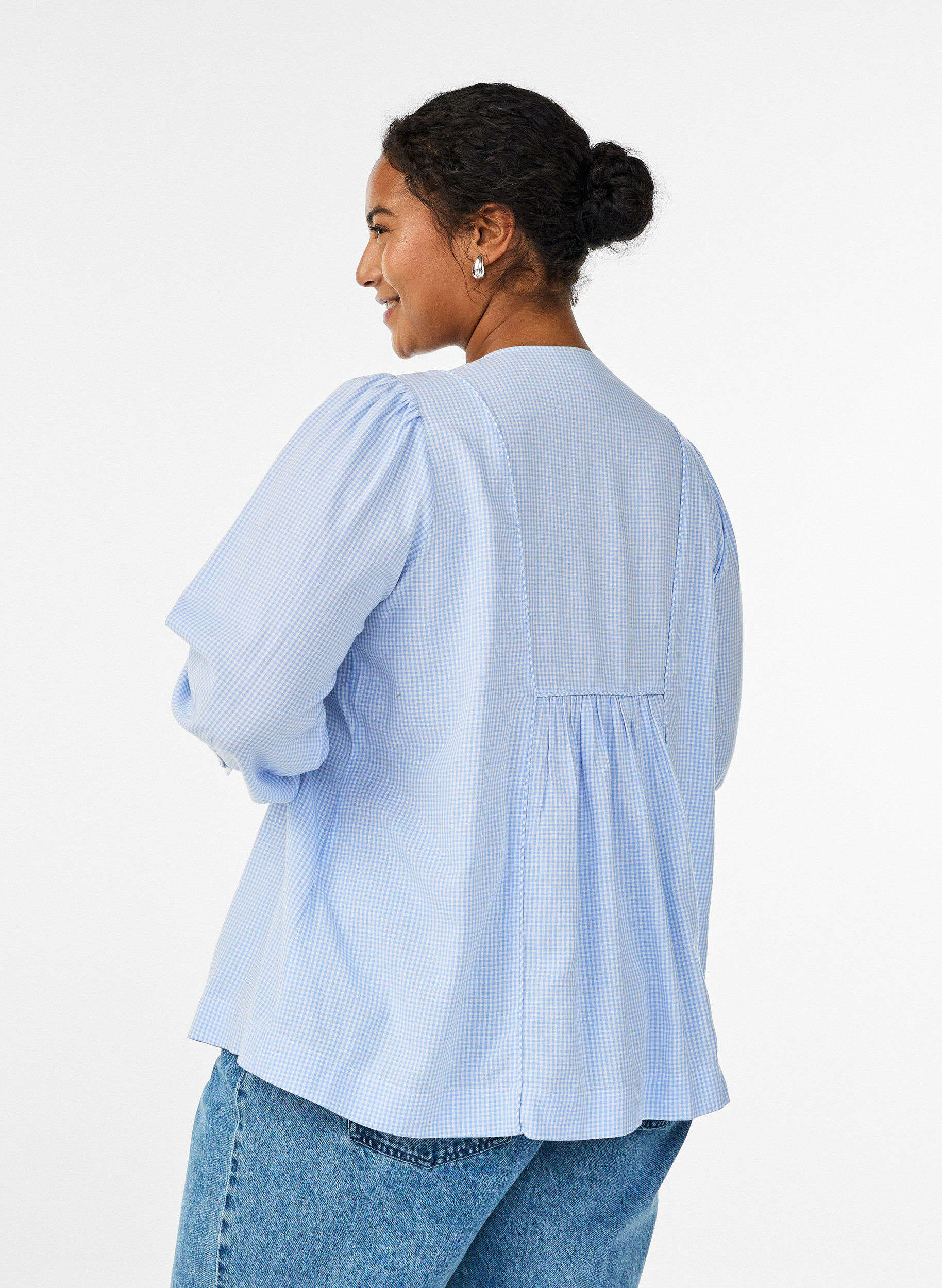 ZizziKarierte Bluse in A-Linie, Blau, Model image number 2