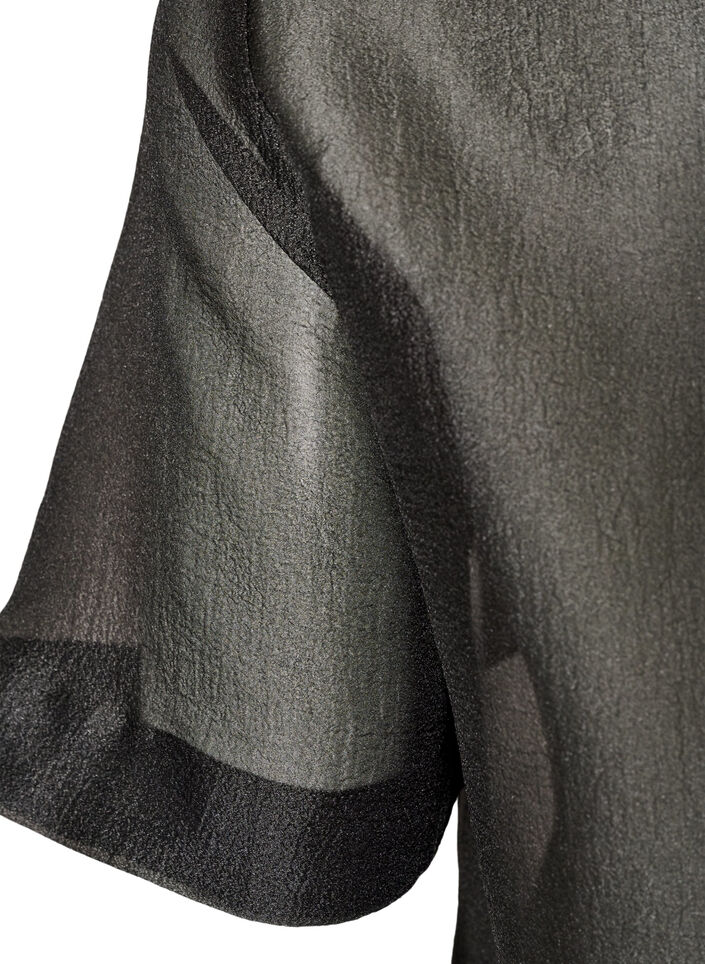 Transparente kurz&auml;rmelige Bluse mit Brusttaschen, Schwarz, Packshot image number 4