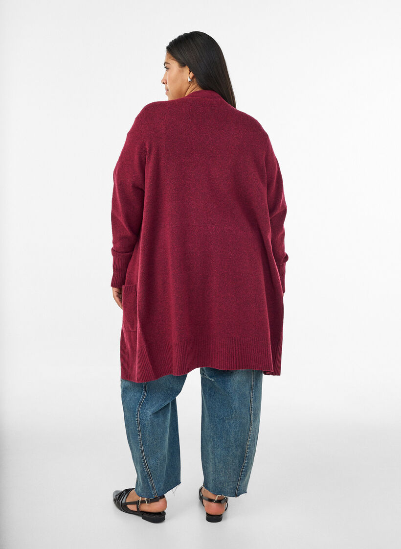 Strickjacke mit Rippenstrick und Taschen, Rot, Model image number 2