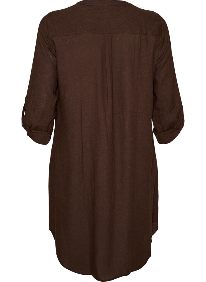 Lange Bluse aus Leinen und Viskose, Braun, Packshot image number 1