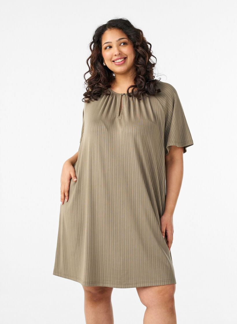 Tunika aus Jersey mit strukturierten Streifen, Braun, Model image number 0