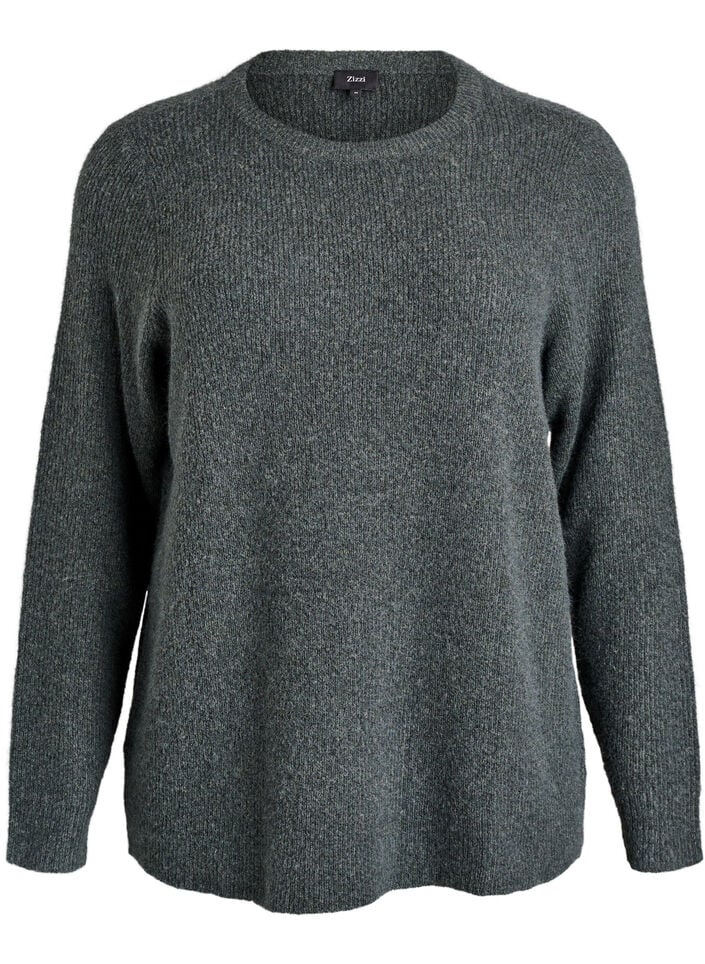 Melierte Strickbluse mit Rundhalsausschnitt, Gr&uuml;n, Packshot image number 0