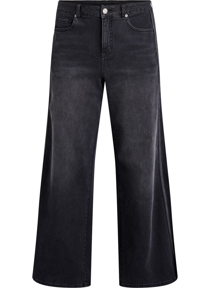 Jeans in weiter Passform mit vertikalen Denimdetails, Grau, Packshot image number 0