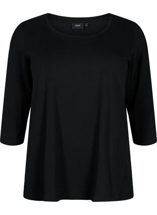 Basic T-Shirt aus Baumwolle mit 3/4-Ärmeln, Black, Packshot image number 0