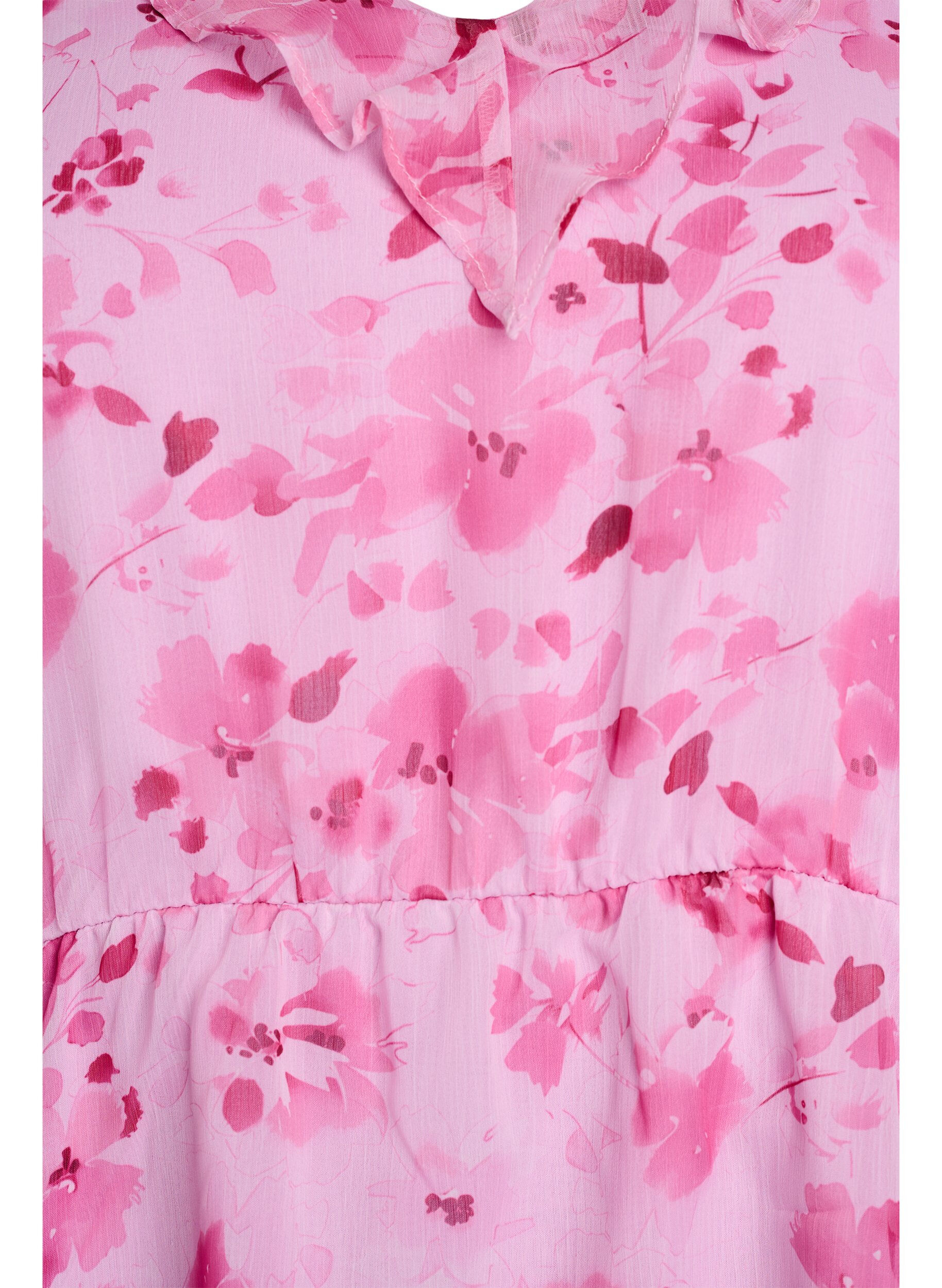 ZizziGebl&uuml;mte Bluse mit R&uuml;schenkragen und Peplum-Effekt, Pink, Packshot image number 2