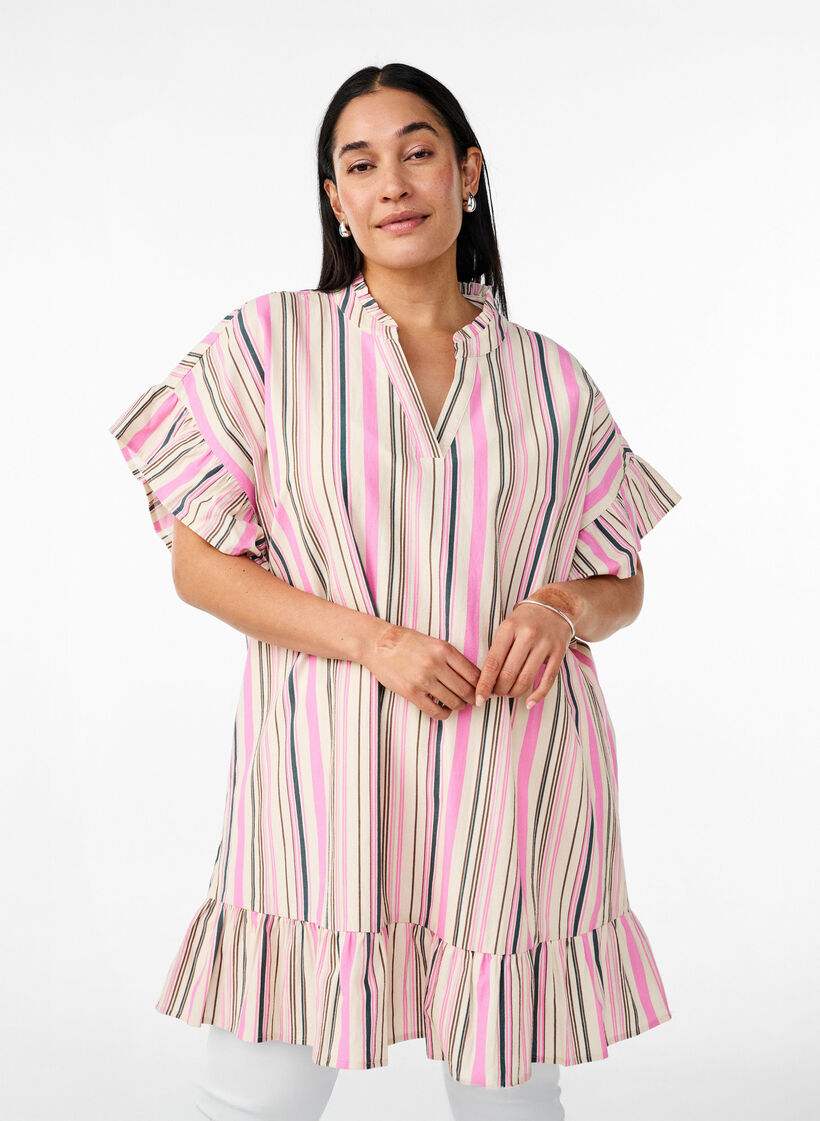 Tunika mit V-Ausschnitt und Rüschendetails, Vanille, Model image number 0