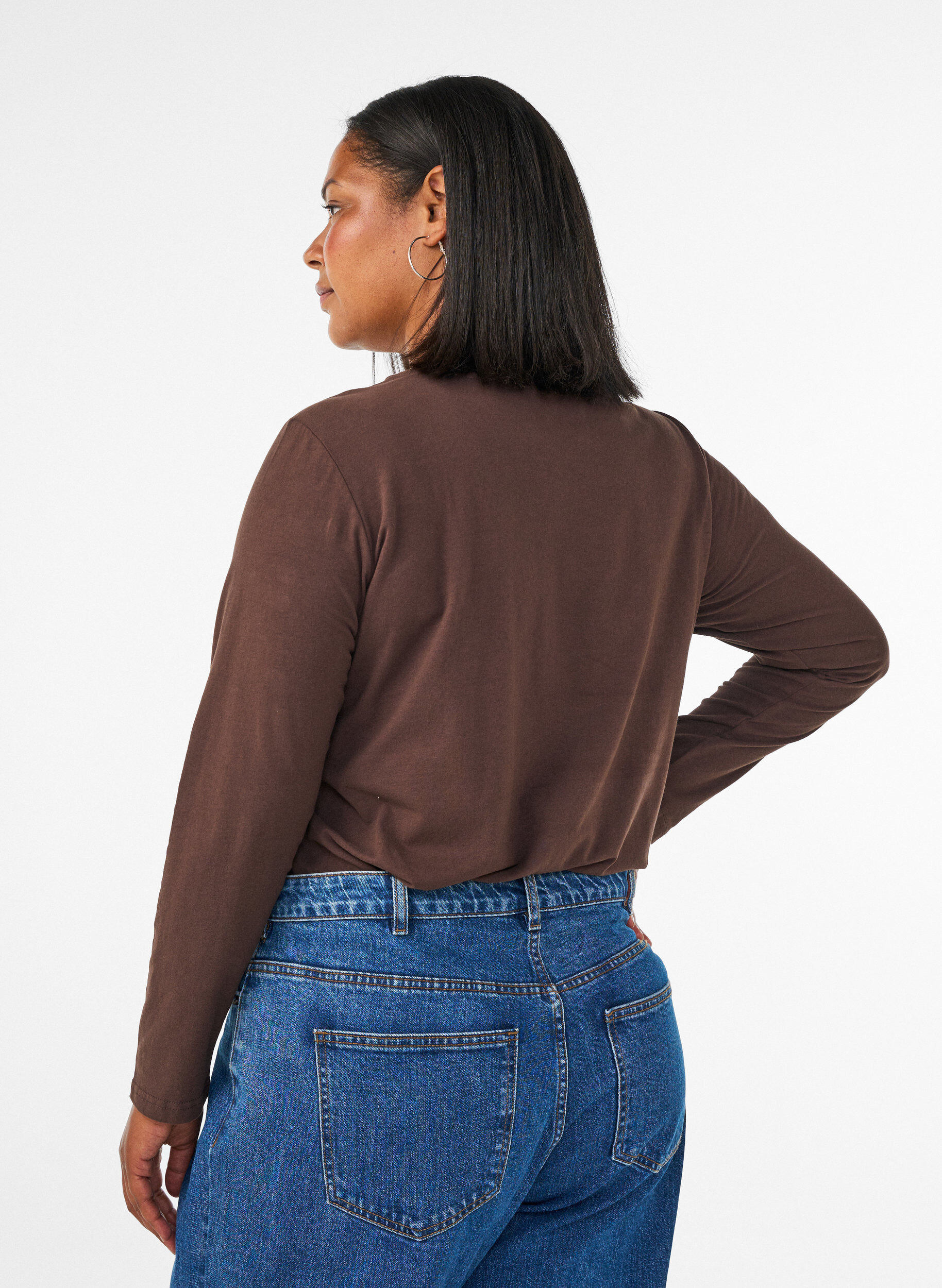 ZizziBasic Bluse aus Jersey mit langen &Auml;rmeln, Braun, Model image number 2