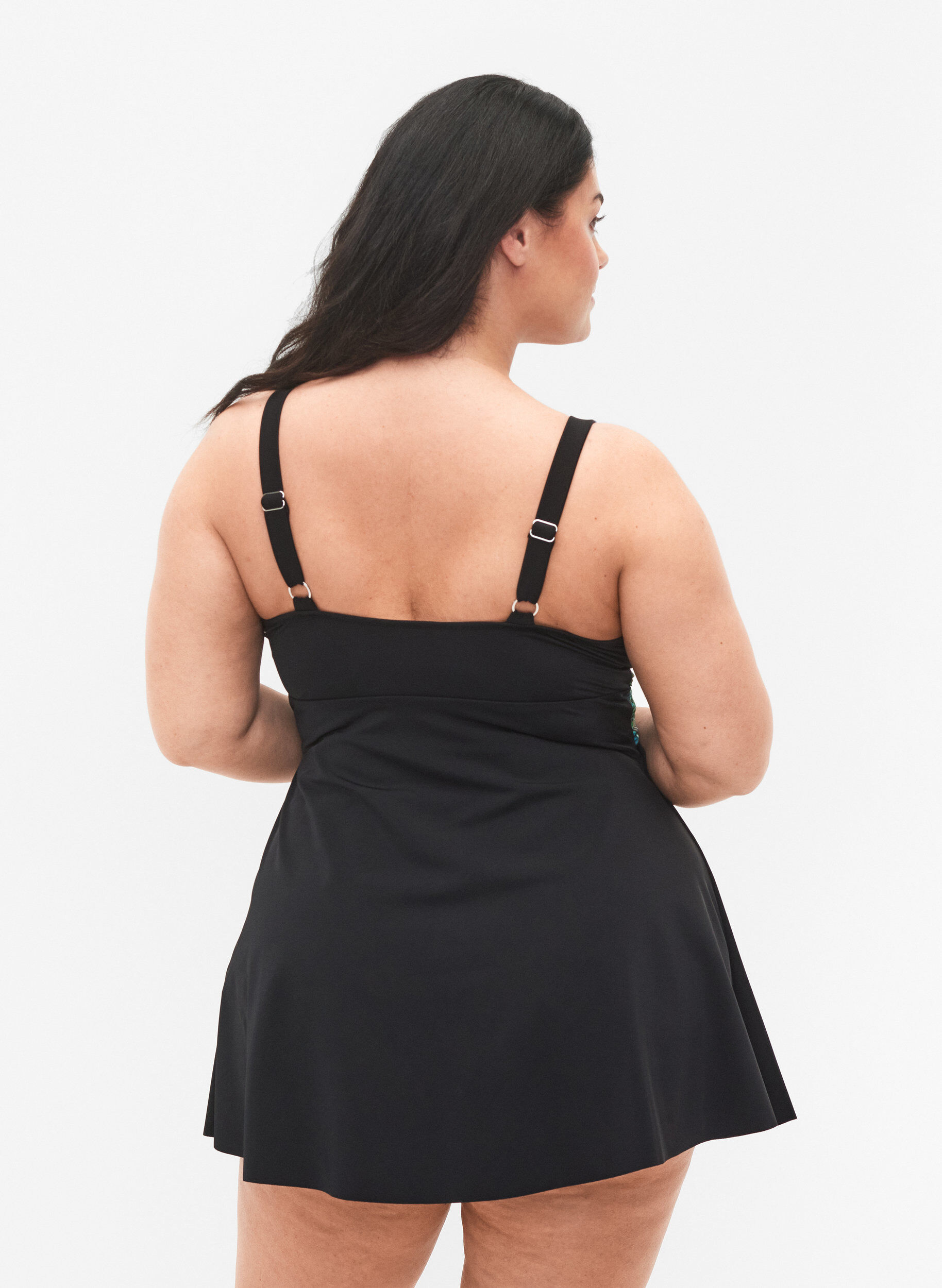 ZizziBadeanzug mit lockerem Rock, Black Blue Leaf, Model image number 1