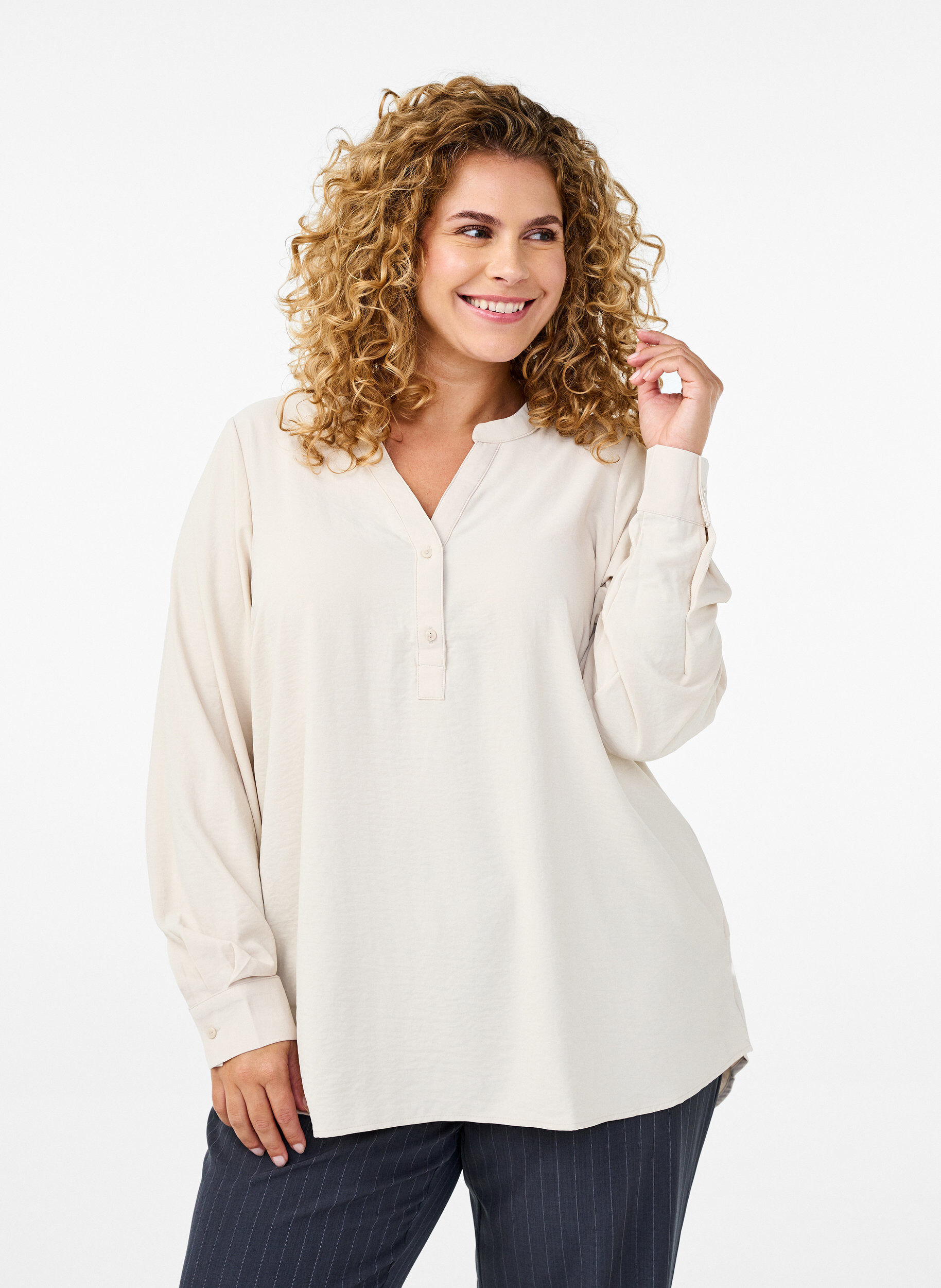 ZizziFLASH - Bluse mit langen &Auml;rmeln, Beige, Model image number 0