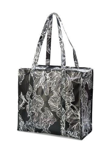Einkaufstasche mit Reißverschluss, Black Flower AOP, Packshot image number 0