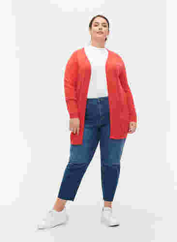 Lange Strickjacke aus einer Viskosemischung, Poppy Red, Model image number 2