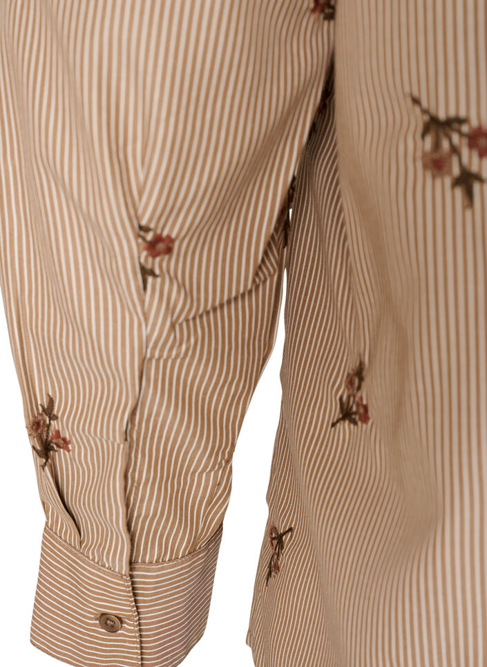 Gestreifte Bluse mit bestickten Blumen, Braun, Packshot