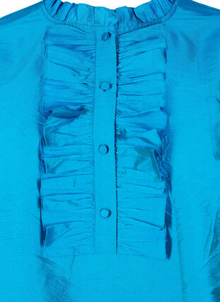 Glänzende Hemdbluse mit Rüschen, Diva Blue, Packshot image number 2