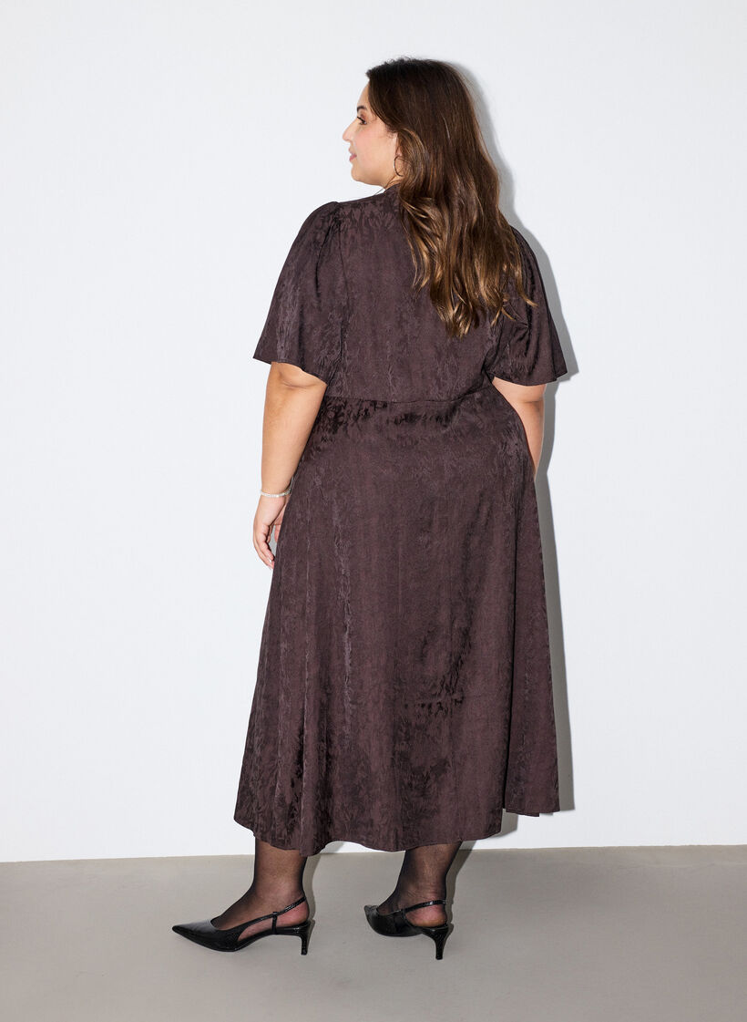 Midikleid aus Jacquard mit Paisleymuster und Fl&uuml;gel&auml;rmeln, Braun, Model image number 1
