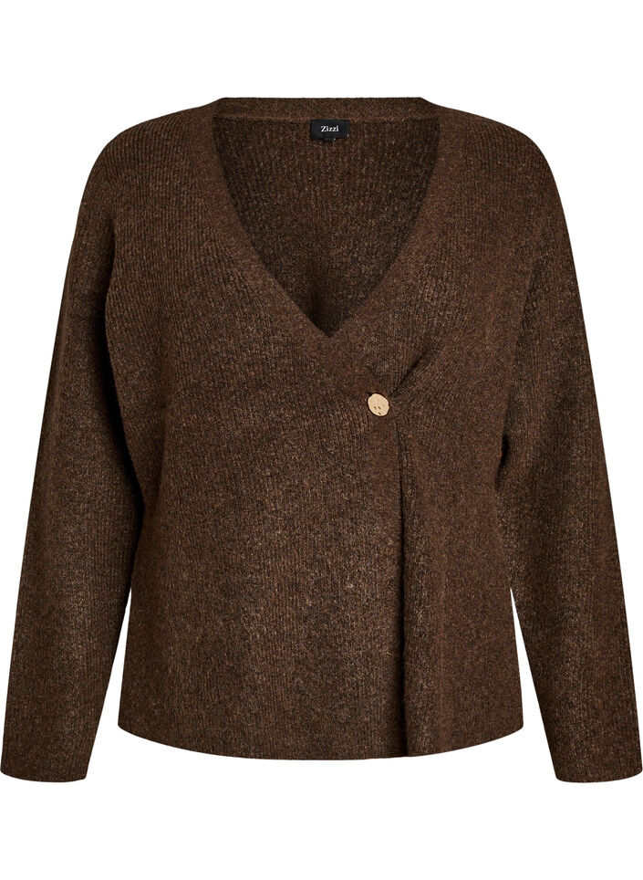 Strickjacke mit asymmetrischem Verschluss, Braun, Packshot image number 0