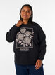 Sweatshirt mit Rosenprint und Strasssteinen, Schwarz, Model image number 0