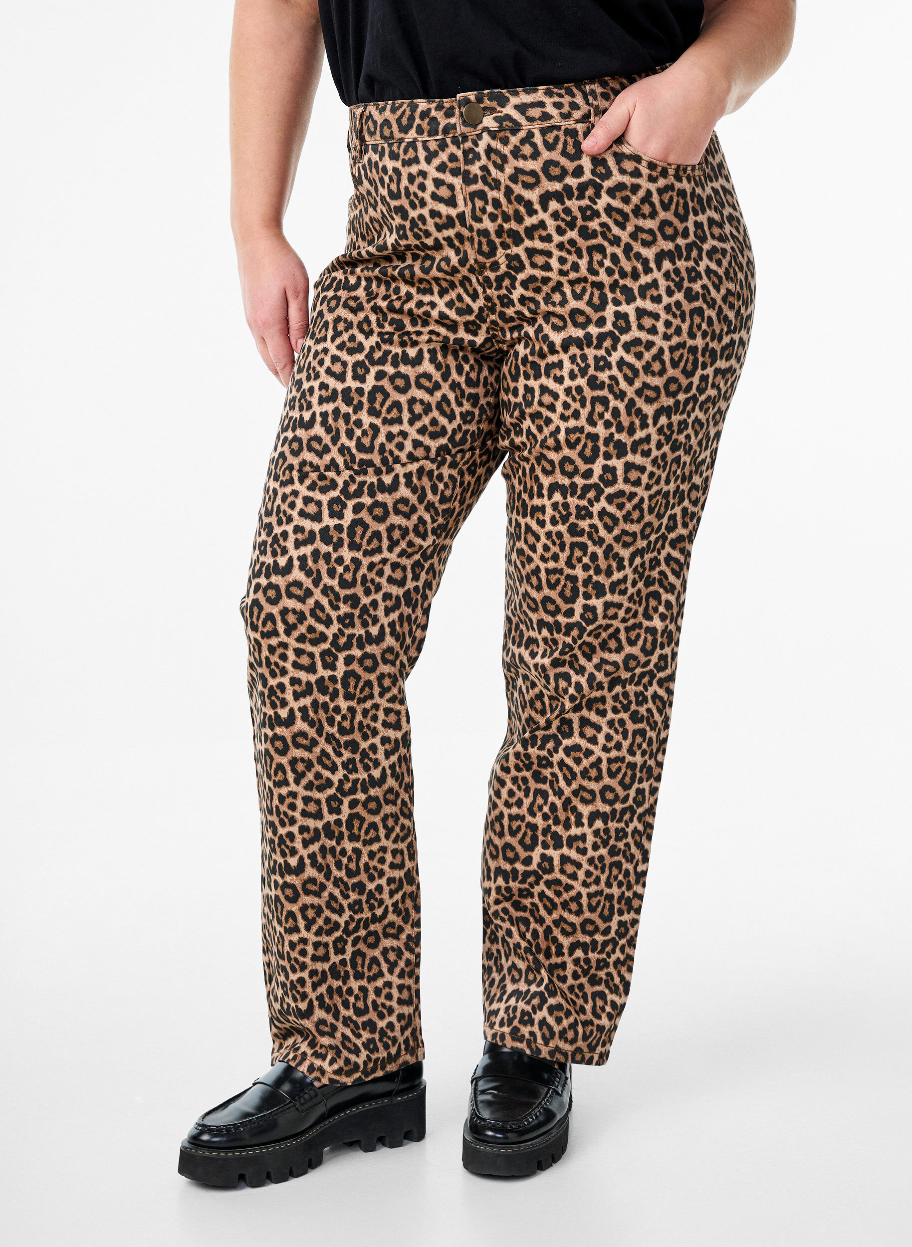 ZizziLeopard Jeans mit normaler Taille, Braun, Model image number 2